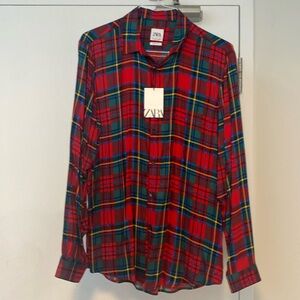 Zara - Button up plaid shirt - relax fit - size lg - new with tags, never worn